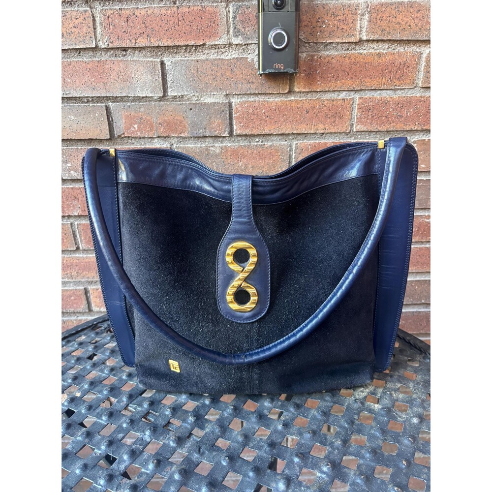 Vintage Tiziano Ferrari Suede and Leather Purse Navy Blue